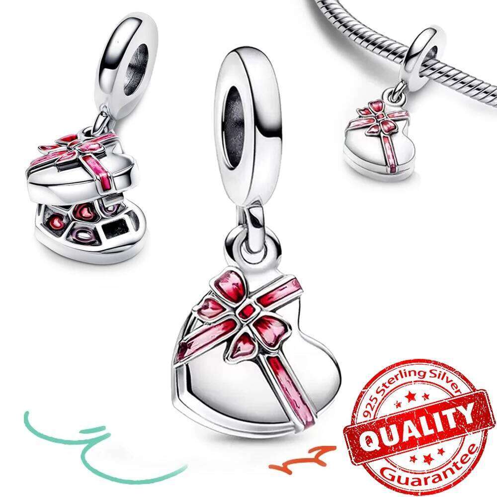Romantic Heart Full of Hearts Dangle Charm & Sparkling Rose in Bloom Beads For 925 Sterling Silver Valentine's Day Necklace Gift