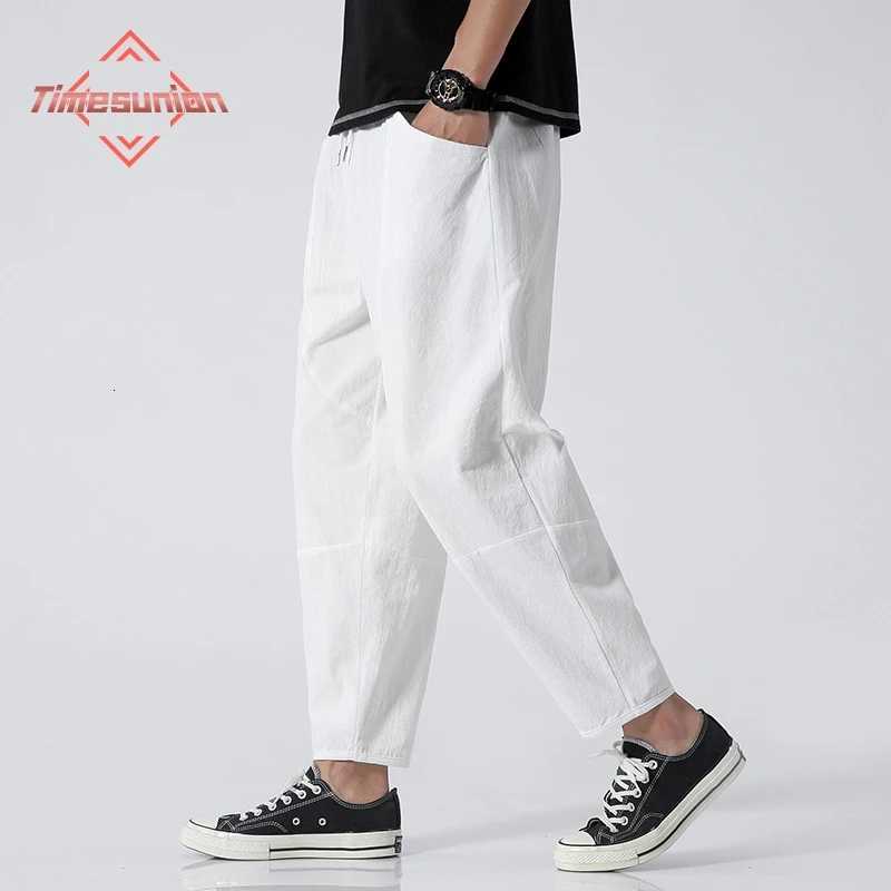 00% Cotton Summer Casual Pants Men Trendy Japanese Cropped Pants Loose Pants Men 5xl W250812