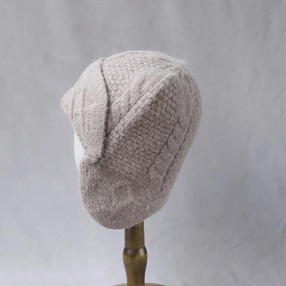 100%Wool Knitted Balaclava Hat For Women Winter Hooded Drawstring Skullies Cap Face Neck Protect Soft Warm Cashmere SKi Bonnet 250808