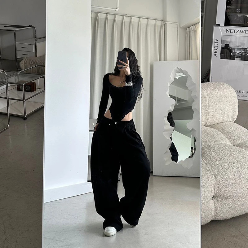 Solid Basic Sweat Pants Women Simple Y2K All Match Loose Wide Leg Stripes Trousers Vintage Oversize Streetwear Sports Bottoms 250811