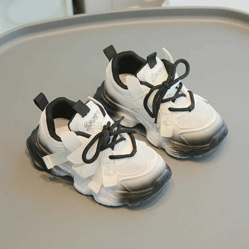 Lace Up Gradient Color Childrens Mesh Breathable Sports Shoes Round Toe Non Slip Unique Fashion Design Soft Thick Sole Shoes T250812