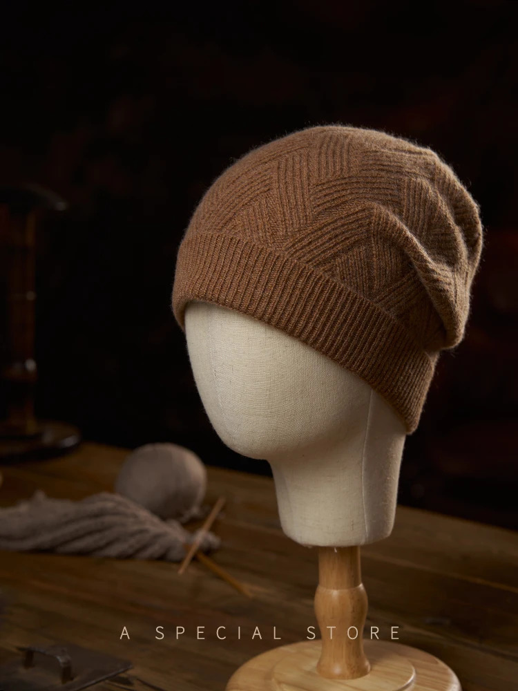 Autumn Winter Wool Cashmere Watch Caps Cross-Texture Mens Knit Warm Trawler Beanie Wool Hat Unisex 250805