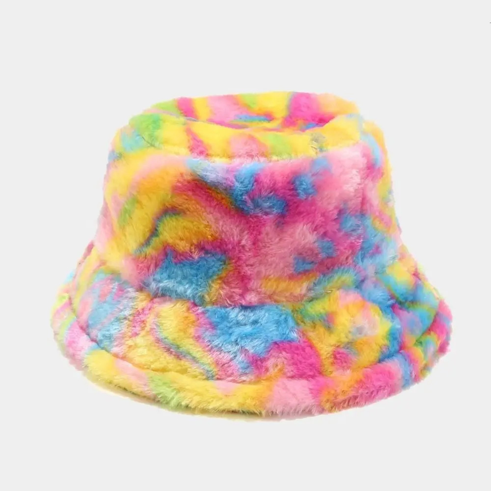 Fashion Bucket Hat Faux Fur Colorful Fisherman Winter Hat Fluffy Thic Warm Womens Hats Woman Men 250808