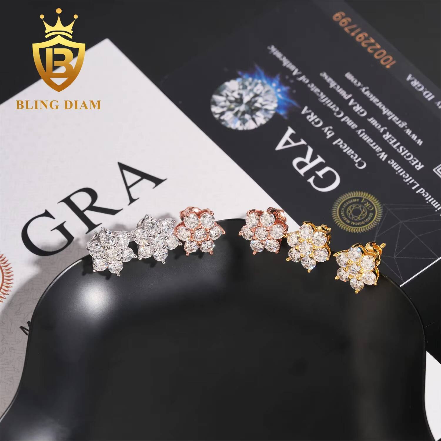 Fashion Screw Back Iced Out Cluster Flower 925 Silver Earrings VVS Moissanite Fine Jewelry Hip Hop Women Earrings