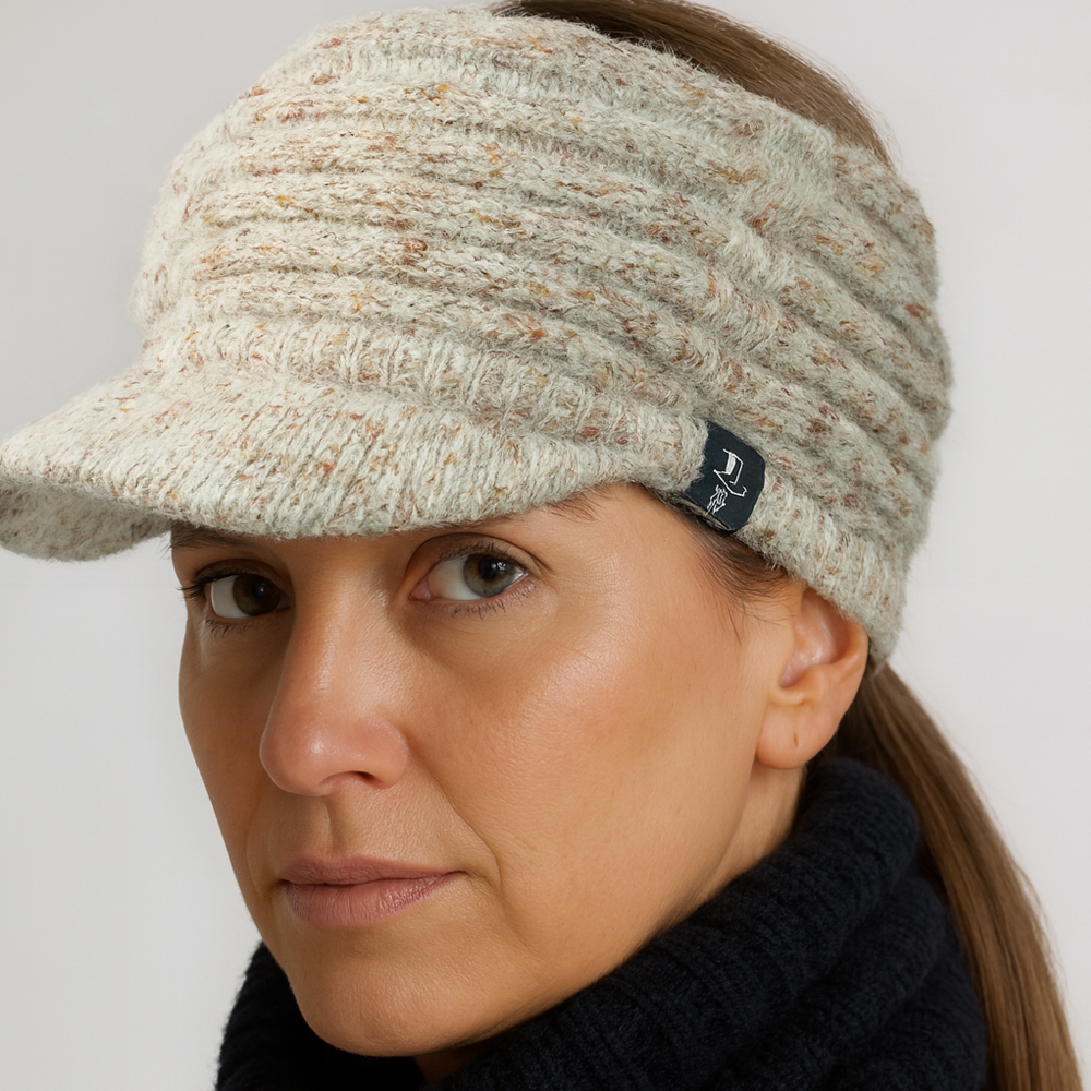 Knit Visor Beanie Hat with Fleece Lining for Women - Winter Warm Brim Cap Ear Protection Outdoor Sports Fashion Hat