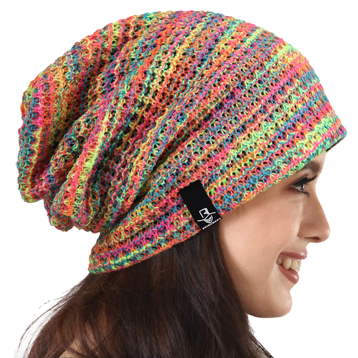 Multicolor Knit Slouchy Beanie Hat for Women & Men - Lightweight Breathable Baggy Skull Cap for Spring Summer Autumn Streetwear