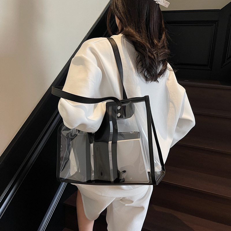 Transparent Large Capacity PVC Shoulder for Women New Jelly Mother-Daughter Trendy Versatile Handbag Tote Bag