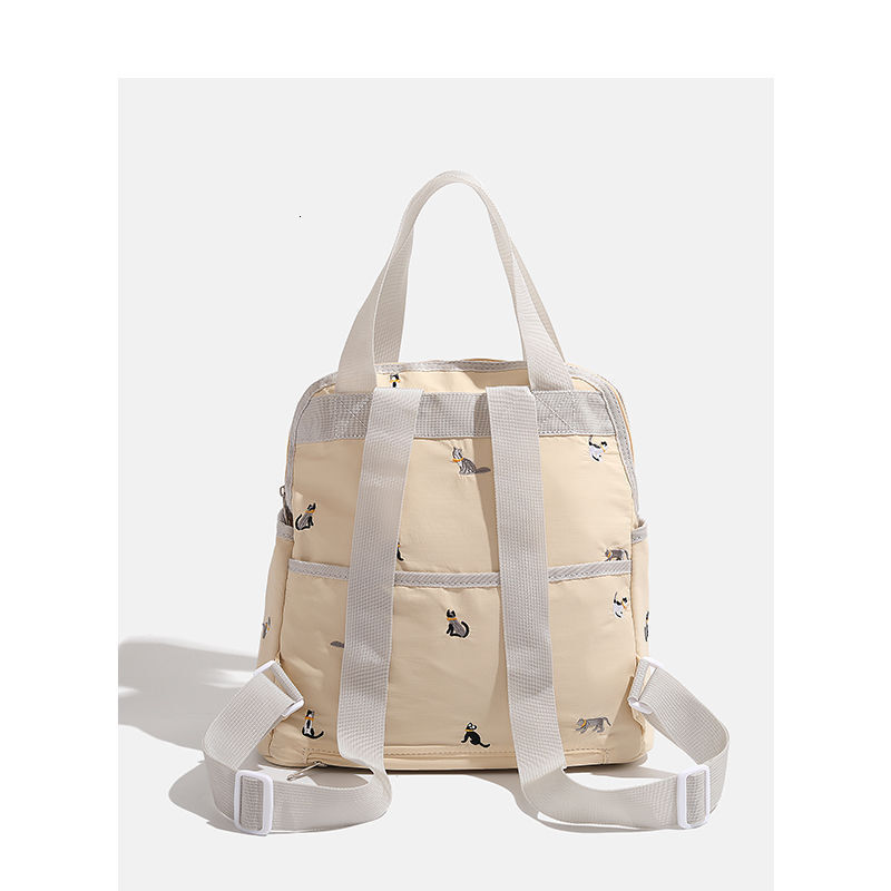 Large Capacity Lightweight Travel Commuter School Fashion Handheld Mother Baby Mommy Bag Cat Embroidery Backpack for Women