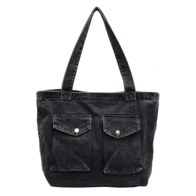 Denim Tote for Women New Versatile Casual Shoulder Student Handbag Class Tutoring Bag