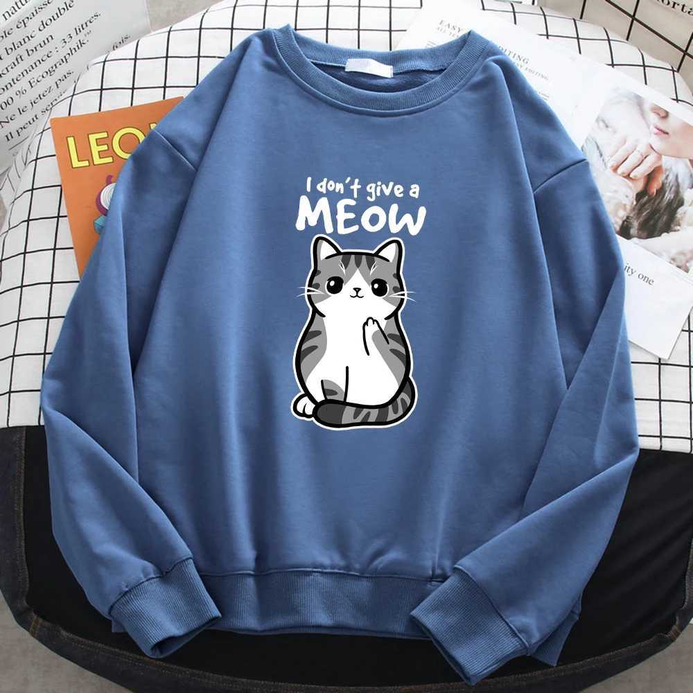Simple Autumn Womens Sweatshirt I DonT Give A Meow Funny Cat Cartoon Animalmale Print Hoody Fleece Pullovers Loose Warm Tops Y250811