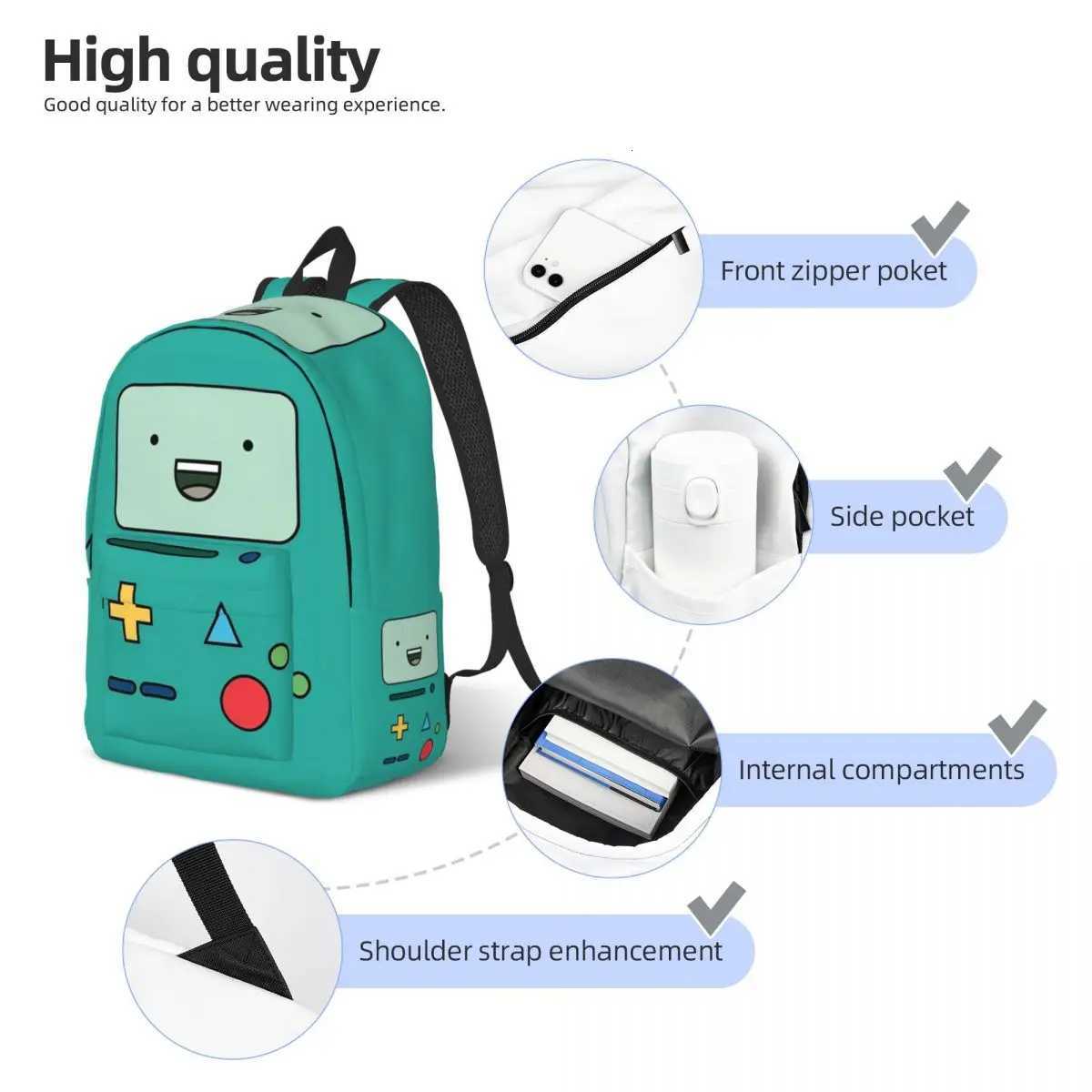 BMO Adventures Time Cartoon Backpack for Men Women Casual High School Work Daypack Laptop Computer Shoulder Bag Sports Y250811