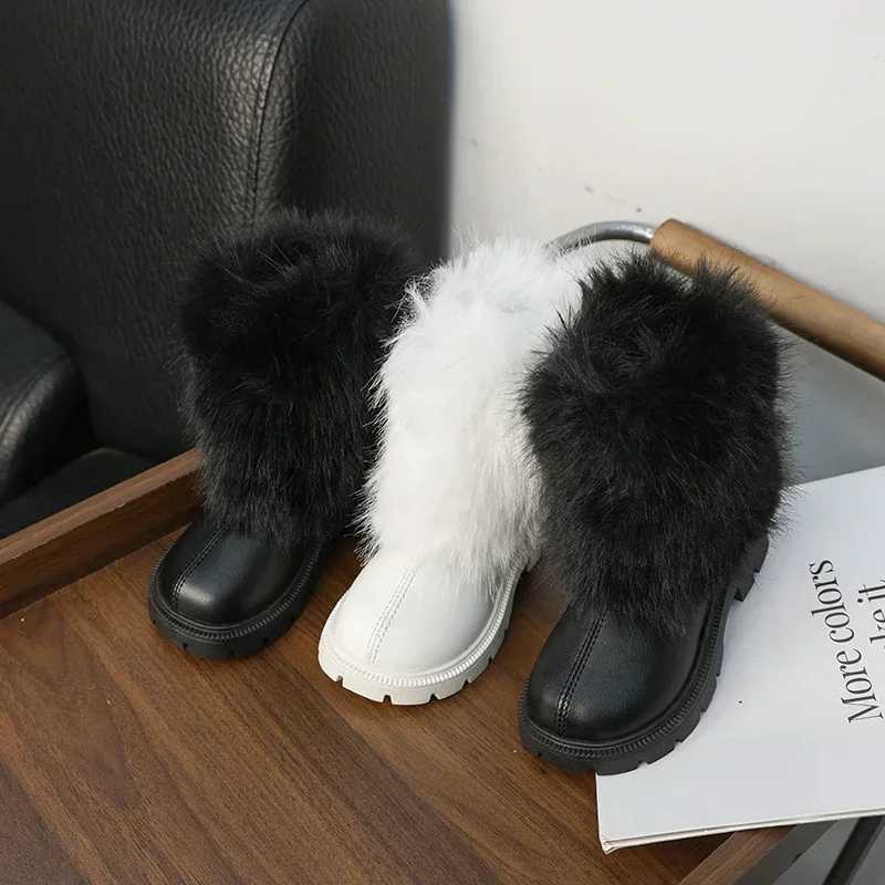 Winter Girl Snow Boots Soft Furry Hairy Kids Boot Black White Versatile Children Casual Fashion Long Boots Warm Plush Zipper XJ250812