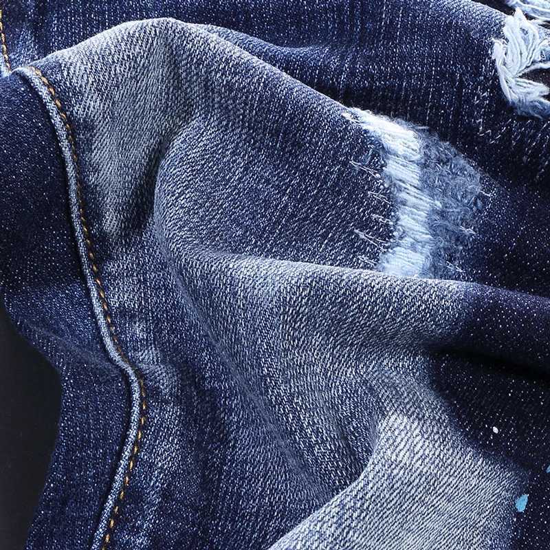 High Street Fashion Men Jeans Retro Blue Stretch Skinny Fit Painted Ripped Jeans Men Vintage Designer Brand Denim Pants Hombre X250812