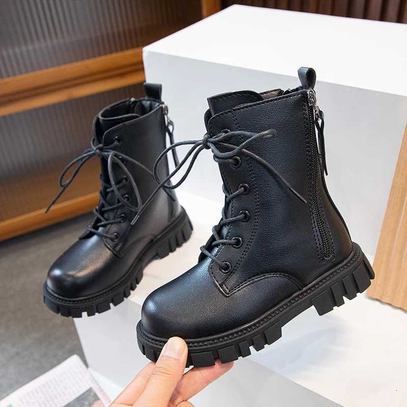 2023 Girls Boots Children Fashion Autumn Black Cool Simple Side Zipper Kids Shoes Princess Knight Boots for Catwalk Winter Cute XJ250812
