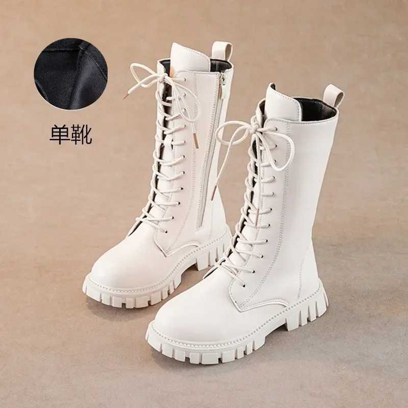 Girls Boots Autumn Winter British Style Lace Up Long Boots Solid Color Princess Leather Boots Plus Velvet Kids Knight Boots XJ250812
