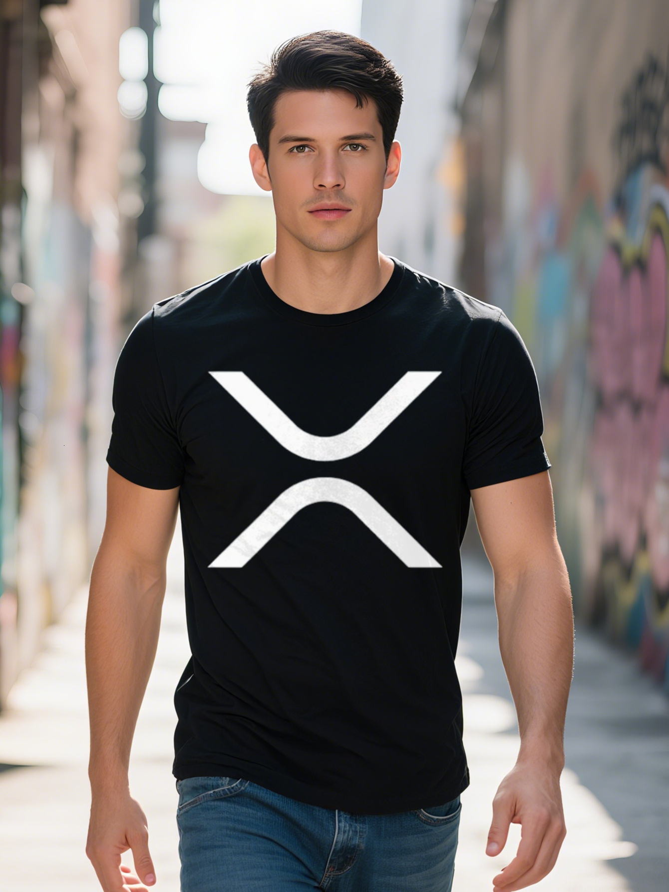 XRP Cryptocurrency Merch T Shirt for Men Black with White Plus Size L XL Regular Fit Short Sleeve Tee All Season