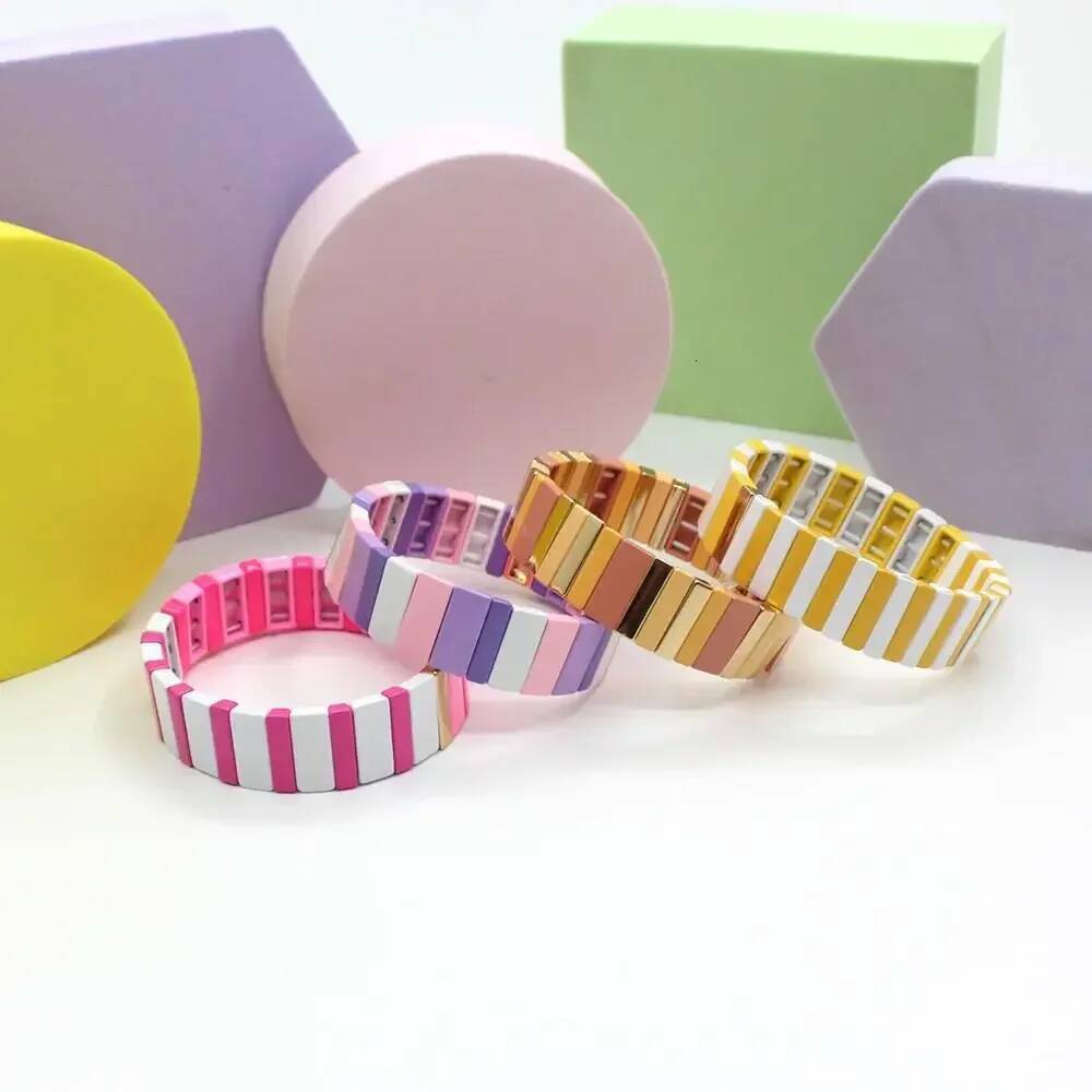 2023 The Latest Fashion Pop Dopamine-matching Enamel Paint T Tile Bracelet DIY Beads Accessory Woman Birthday Gift