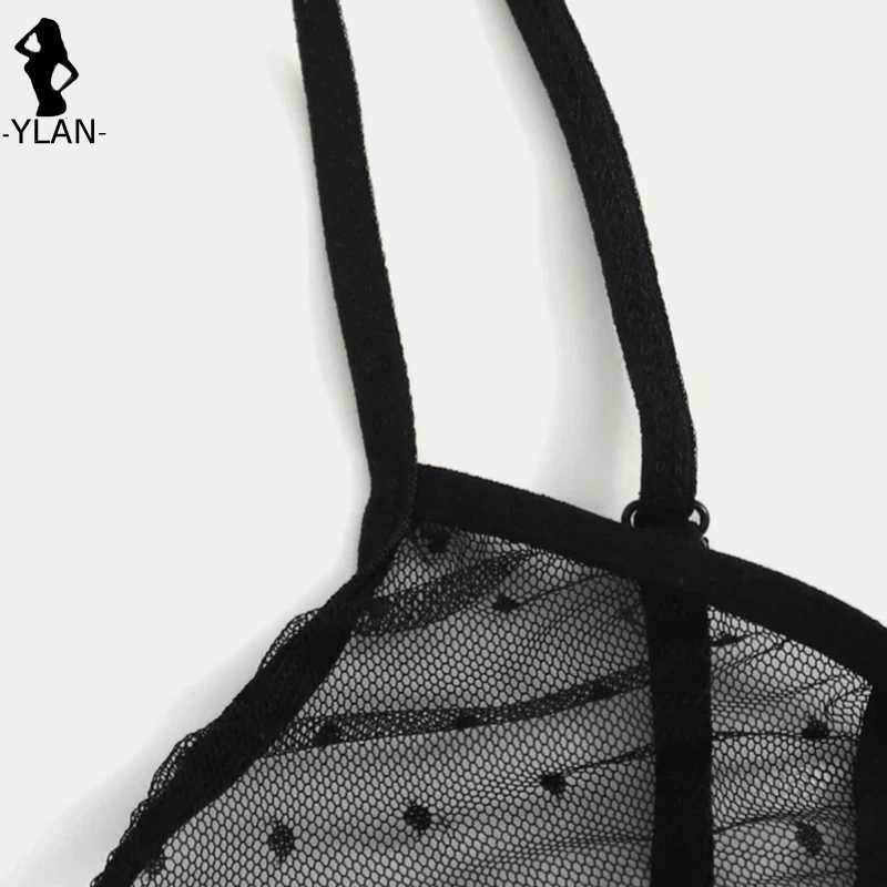 Bra set Women Sexy Mesh Lingerie Set Polka Dot Transparent Harness Lingerie Hollow Out Bralette+Garter+Thong 3pcs Underwear SetXJ250812