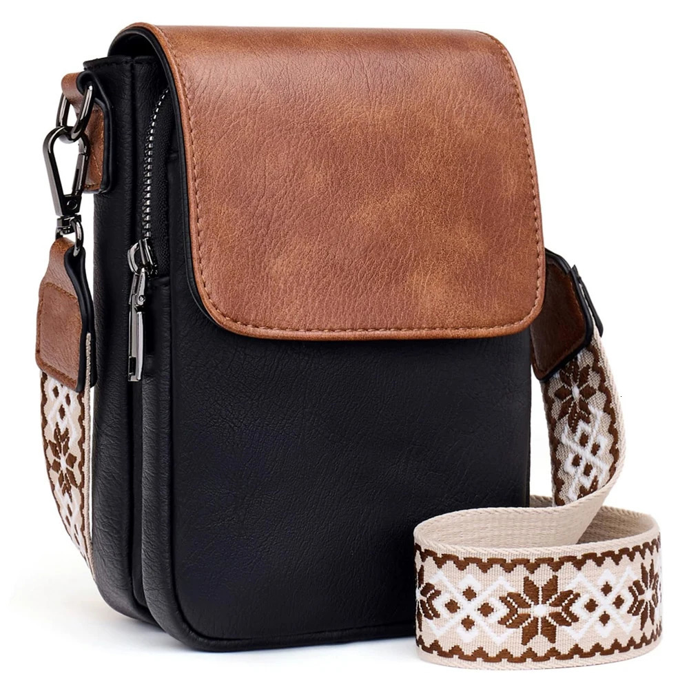 Fashionable Retro Pu Leather Womens Wide Shoulder Strap Single Crossbody Bag with Lid Small Square 250811