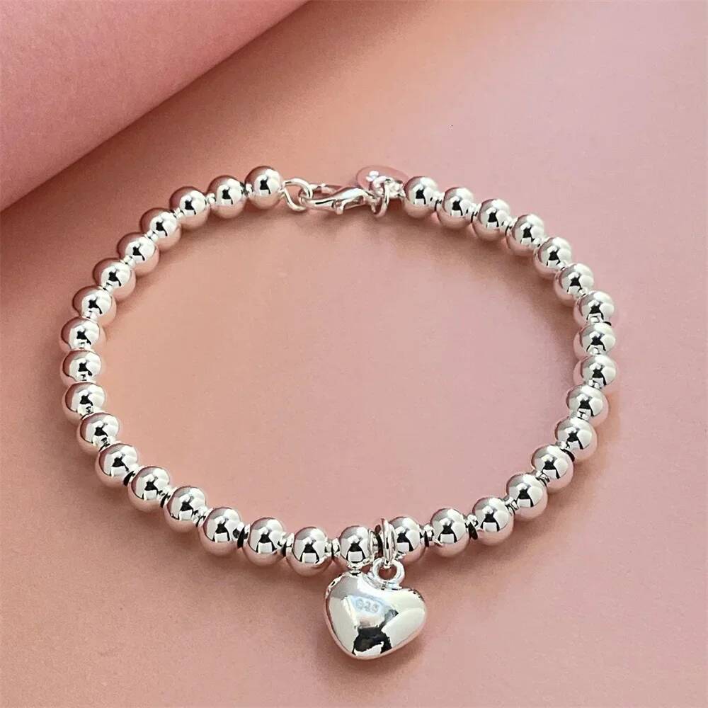 Sterling Sier Bracelet Exquisite Heart Shaped Buddha Beads Women Fashion Wedding Party Gift Jewelry