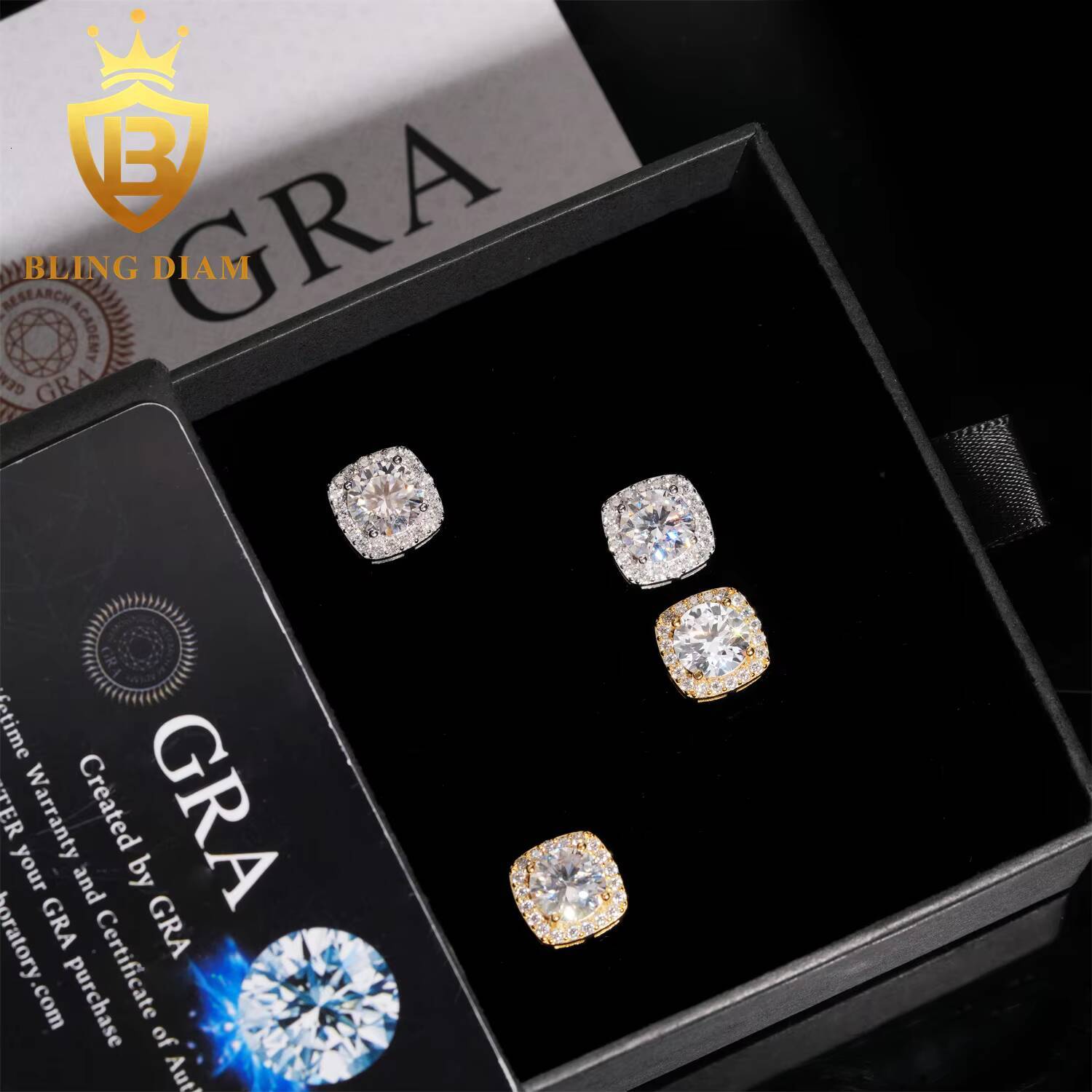 Halo Moissanite Hip Hop Earring 8.0mm 2CT Round Cut Moissanite Diamond Earrings 925 Sterling Silver Stud Earrings