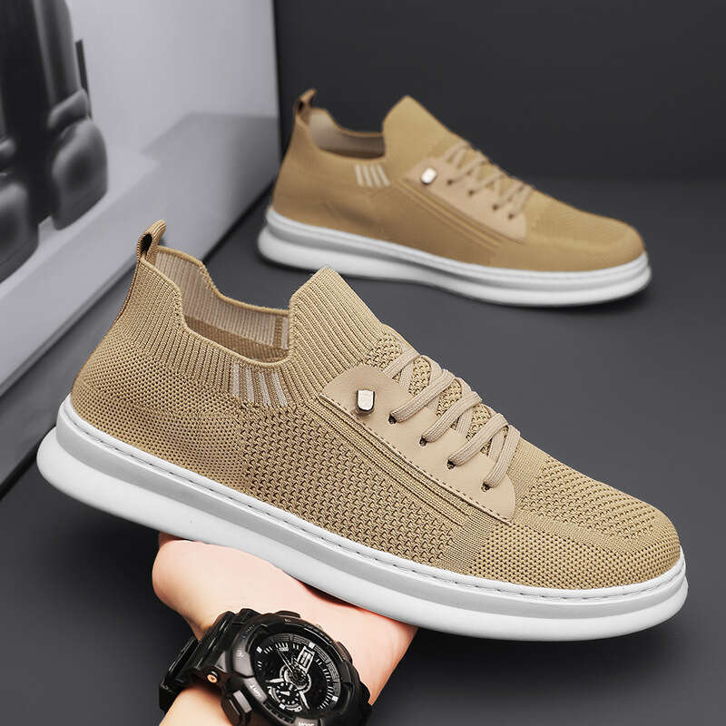 Free shipping Flyknit Men's Trendy Slip-On Casual Sneakers Soft Sole Hollow Mesh Breathable Air Conditioning Shoes
