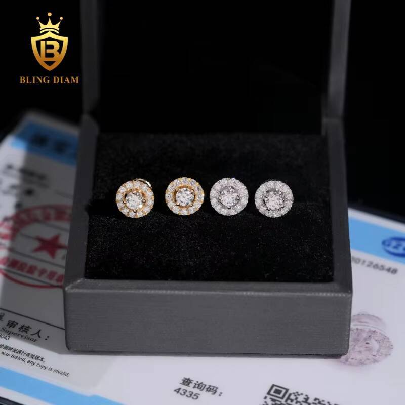 Hot Sale VVS1 Lab Grown Diamond Fashion Earring 925 Sterling Silver Gold Plated Hiphop Style GRA Certificate Past Diamond Test