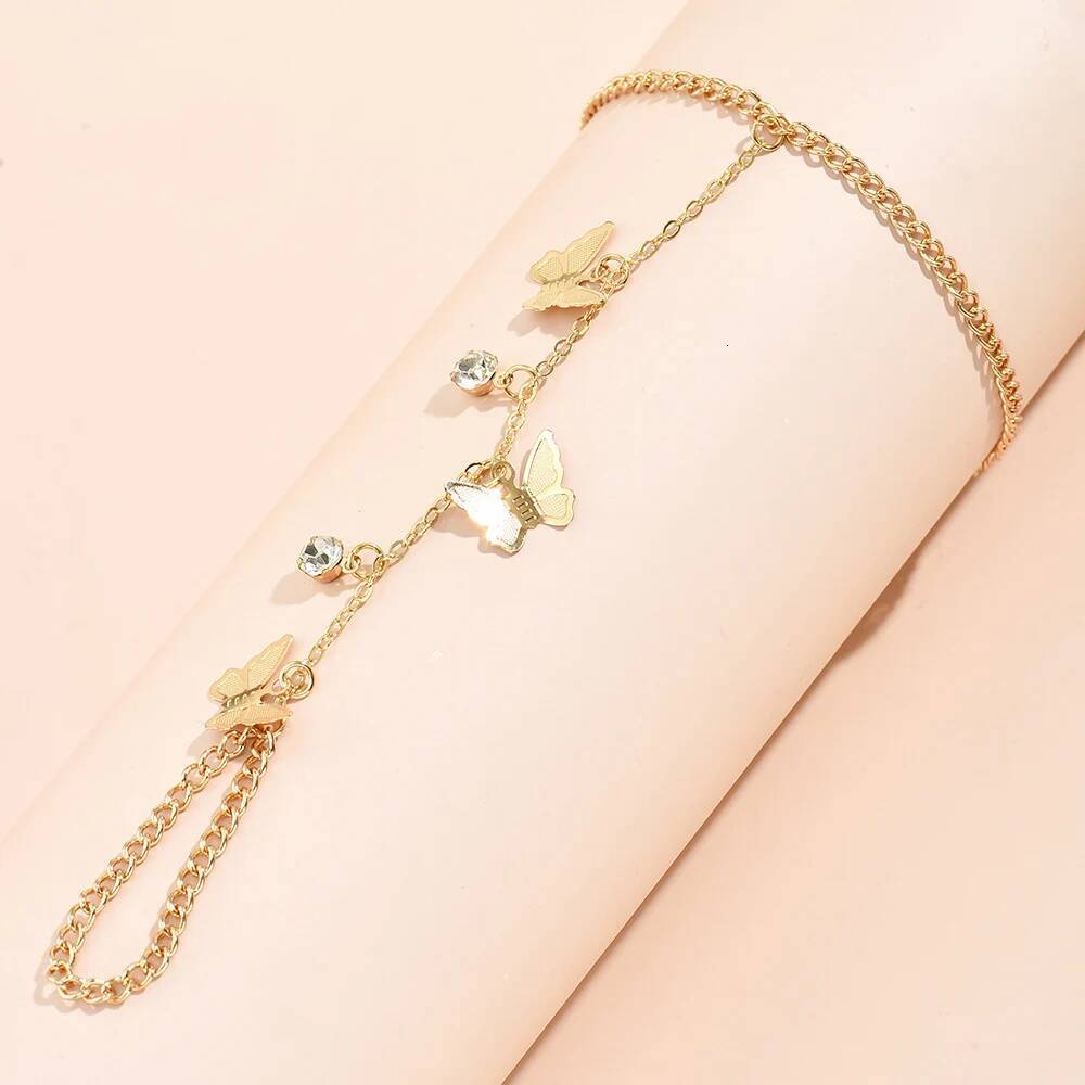 Creative Butterfly Link Chain Bracelet Connected Finger Ring Bangle Bracelets for Women Linked Hand Harness Couple Jewelry Gifts