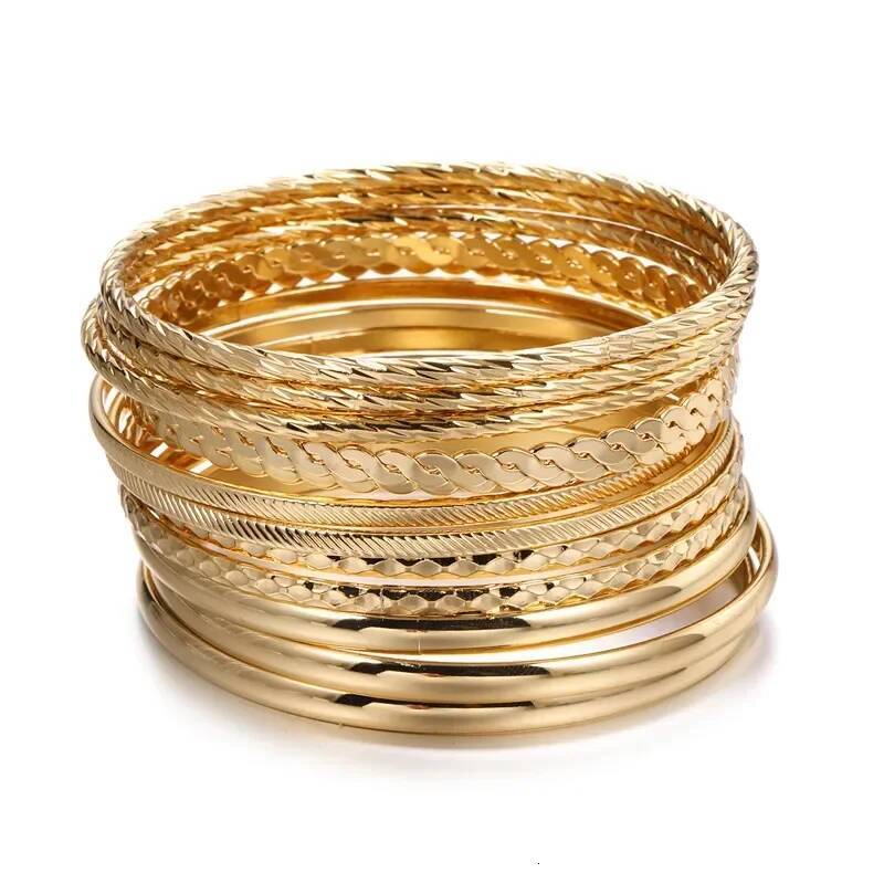 12pcs Punk Curb Cuban Chain Set for Women Miami Boho Thick Gold Color Charm Bracelets Bangles Fashion Jewelry
