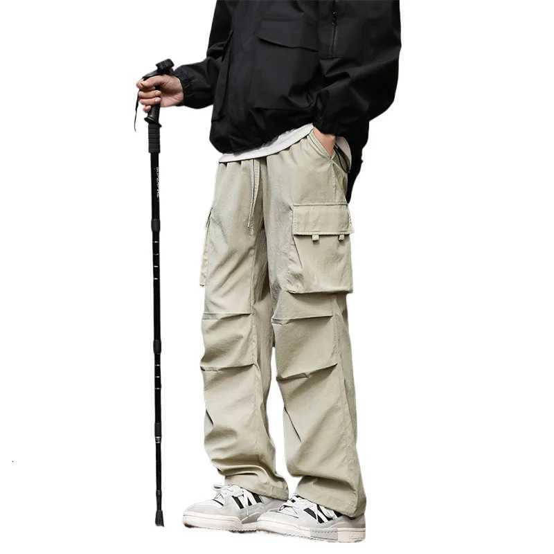 American Work for Men Loose Spring and Autumn Casual Pants with Multiple Pockets Quick-drying Pleated Wide-leg Pants W250812