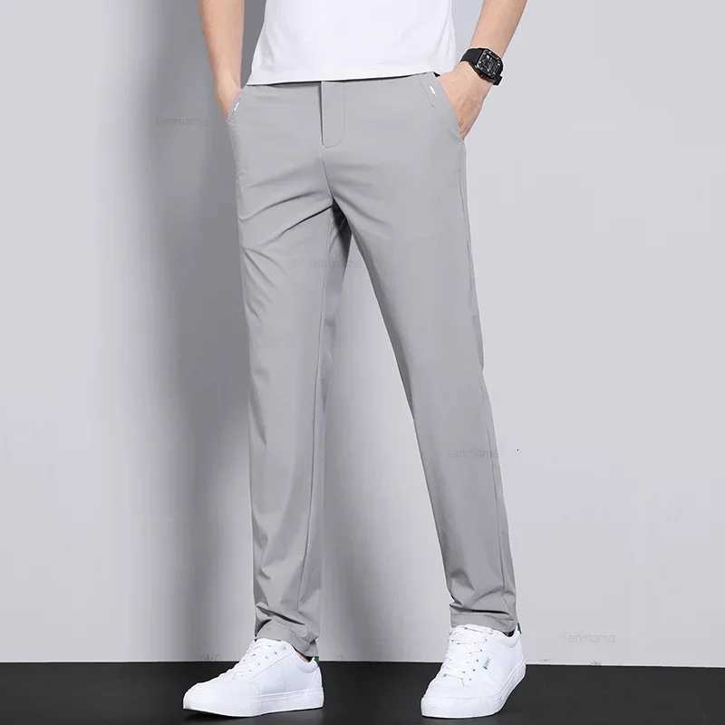 Ultra-thin Elastic Mens Casual Trousers Summer Quick-drying Ice Silk Slim Straight Business Solid Color Trousers Black Gray W250812