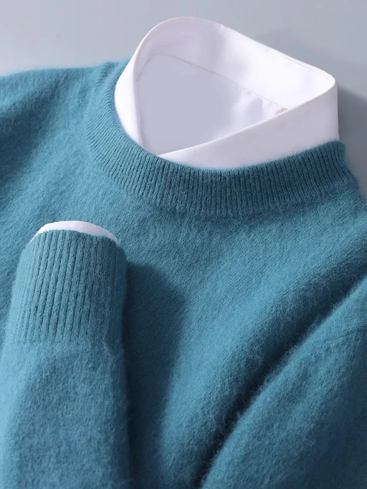 mink cashmere sweater mens crewneck loose solid color cashmere undercoat youth business knit undercoat sweater 250806