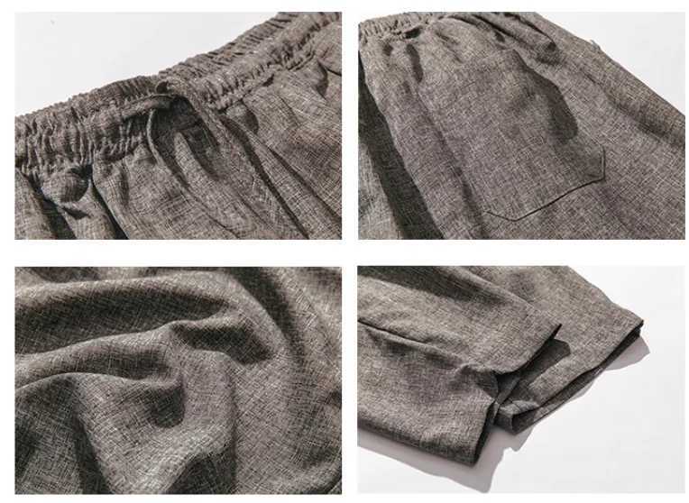 2025 Summer Cotton Linen Pants for Men Japanese Breathable Loose Casual Pants Thin Elastic Waist Cropped Pants W250812
