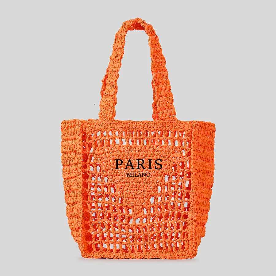 Casual Hollow Straw Tote Bag Designer Letters Paper Woven Women Handbags Handmade Summer Beach Shoulder Bags Z250813
