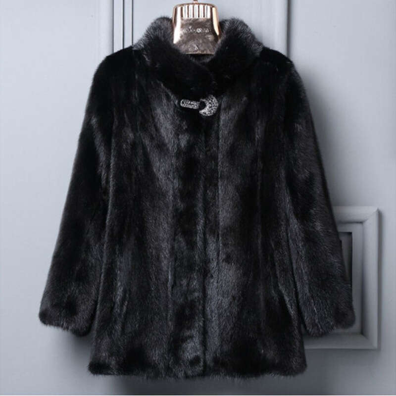 Middle-aged women's mink coat, complete mink grass coat, mink stand-up collar fur short Korean-style casual slimming jacket