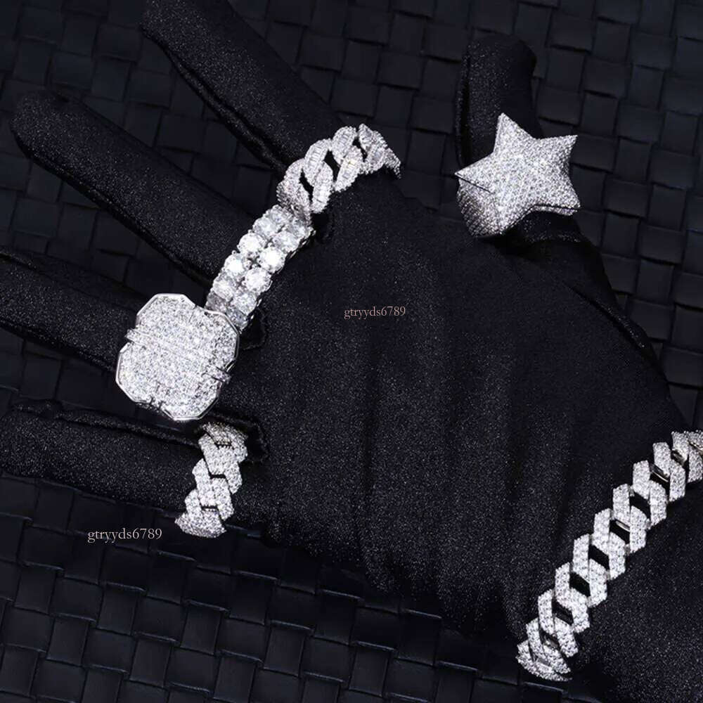 Custom with GRA Certified Certificate Sterling Sier Iced Out Hip hop Star VVS Moissanite Cuban Link Ring Mens