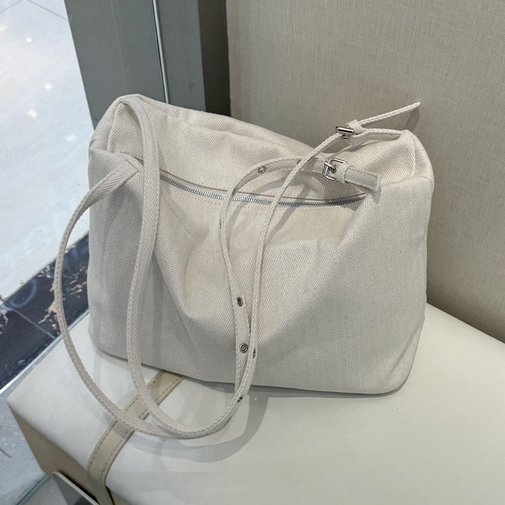 Korean Style Lazy Wind Denim Tote Canvas Simple Large Capacity Versatile Crossbody Casual Commuter Button Shoulder Bag ddmymarket