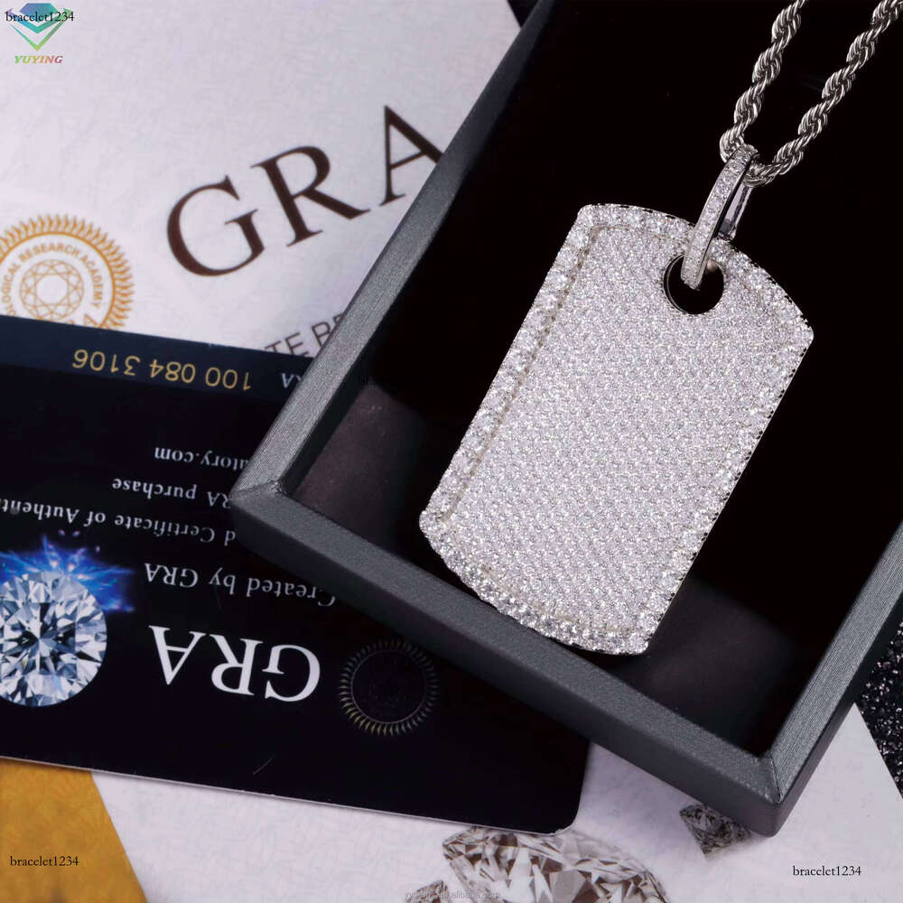 Full Iced Out Moissanite Dias Rope Chain White Gold Plated Sier Hip Hop Pendant Dog Tag Necklace Jewelry