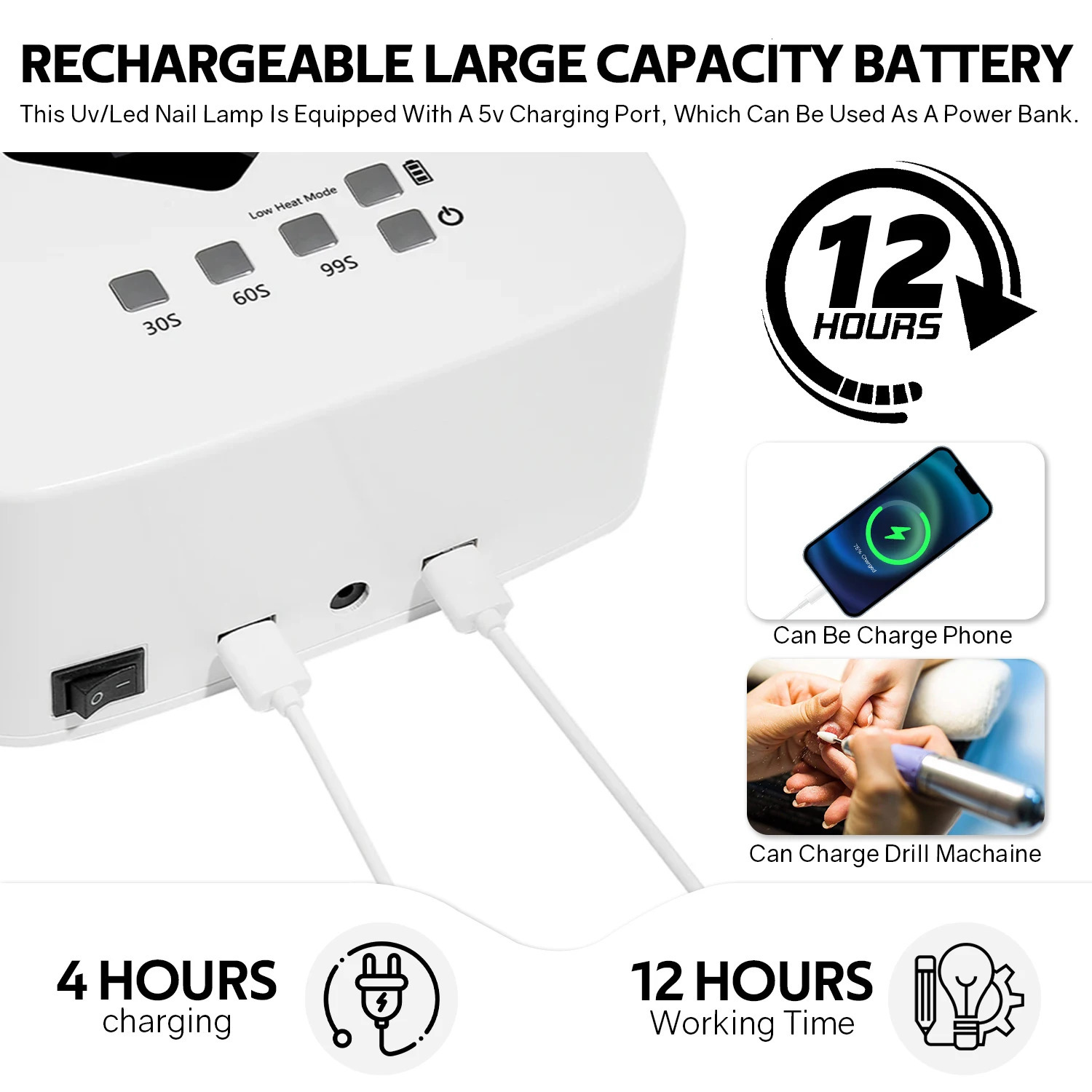 Rechargable UV LED Nail Lamp Dryer With HD Display Smart Nail Drying Lamp for Fast Dry Curing All Gel Nail Polish Manicure Tools 250807