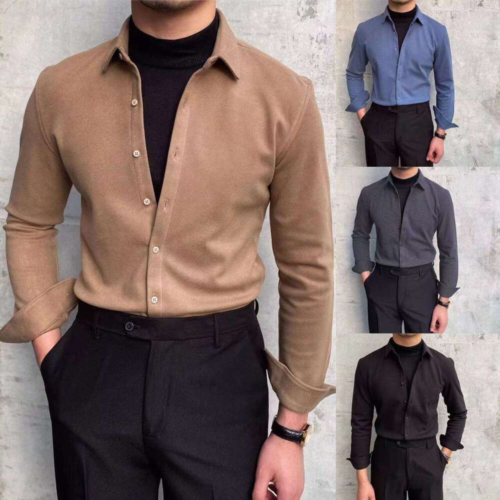 Fake Two-Piece Men's Long Sleeve British Style Patchwork Jacket Spring Autumn Knitted Base Shirt