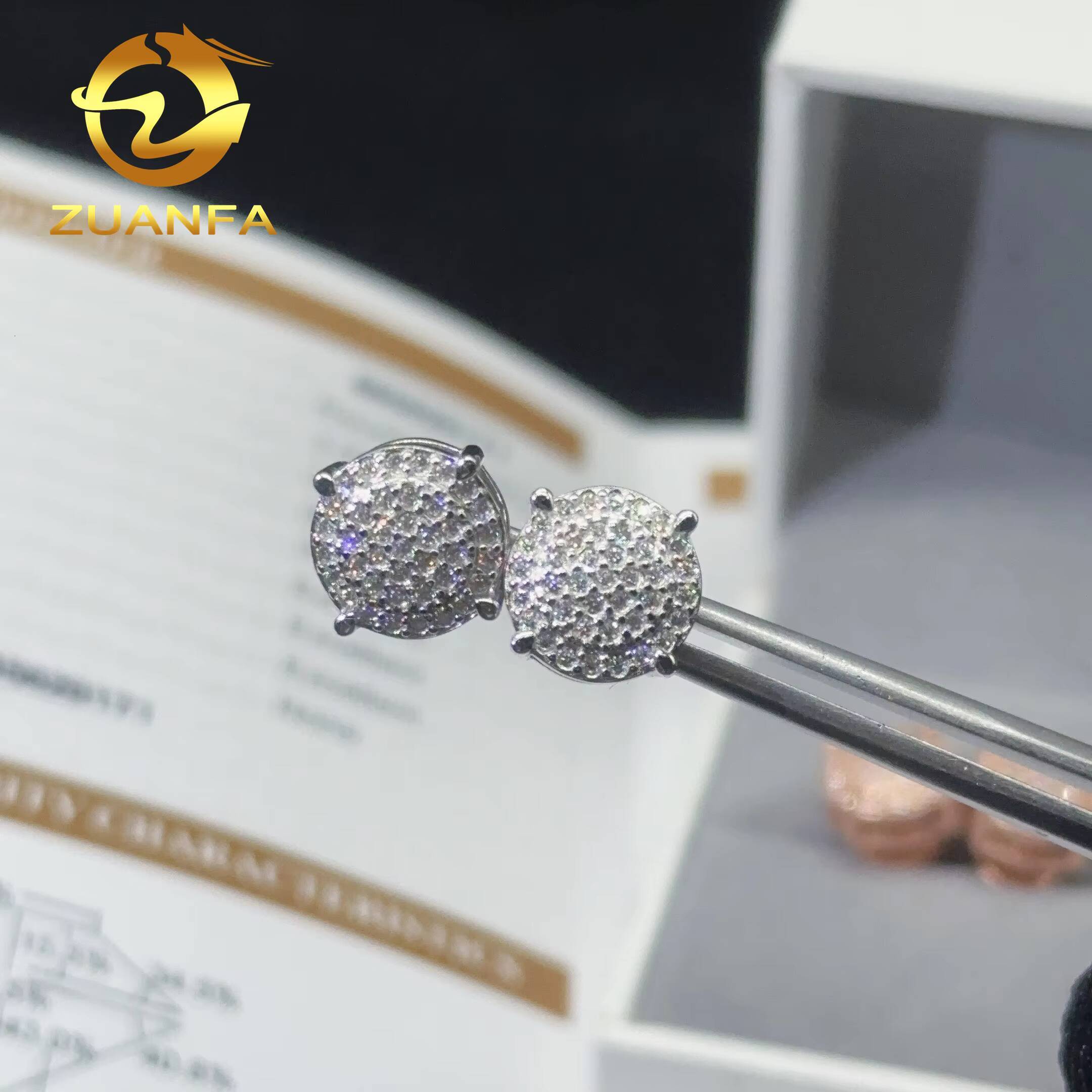 Moissanite Earrings 18k Gold Plated Hip Hop Jewelry 4 Prong Full Diamond Stud Earrings 925 Silver Rapper Ear Ring