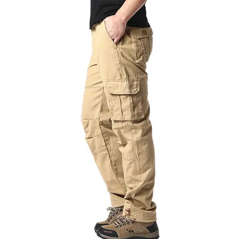 Solid Cotton Multi Flap Pockets Mens Straight Leg Cargo Pants Loose Casual Outdoor Pants Mens Work Pants Outdoors Streetwear W250812