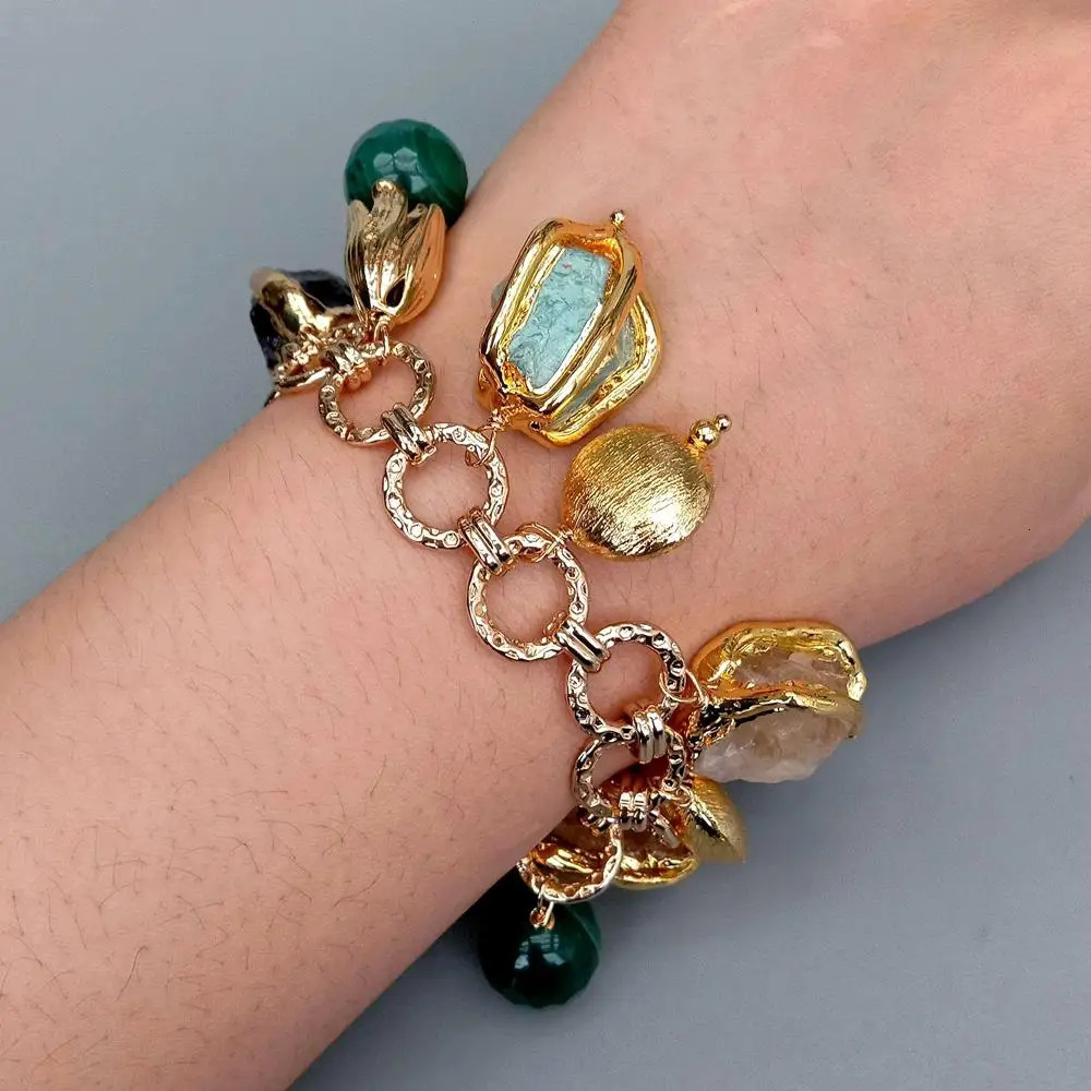 YYGEM Citrine Amethyst ite Rough Raw Charm Bracelet Natural Multi Gemstone Bracelet Jewelry Gift 250807