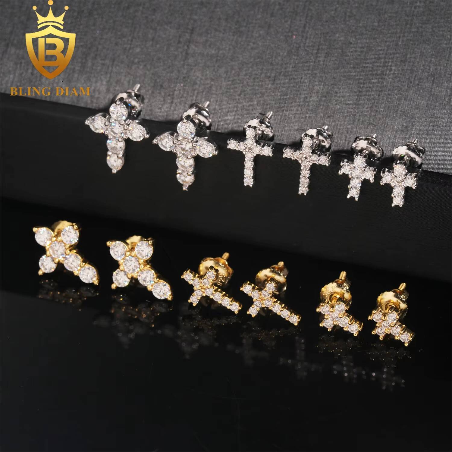 48 Hours Ready to Ship Fine Jewelry 925 Sterling Silver Vvs1 Moissanite Cross Hoop Earrings Vintage for Women Men