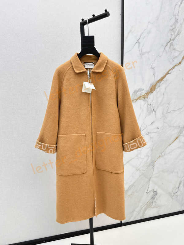 Women's Wool & Blends Designer High quality autumn and winter double-sided cashmere women long coat classic cashmere zipper pendant design slim fit top