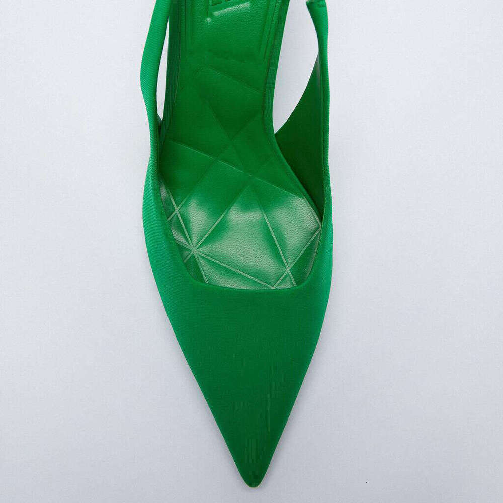 2025 New Green Fabric Open Back High Heels French Designer Pointed Designer shoe Toe Stiletto Sandals for Women