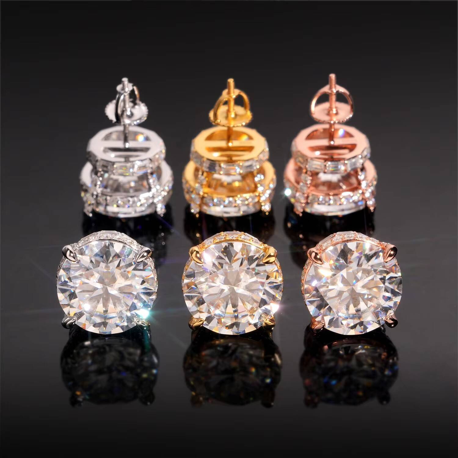 Hip Hop Stud Earrings Silver 925 Emerald Luxury Big Round Diamond 13MM 16 Carat VVS Moissanite Stud Earrings