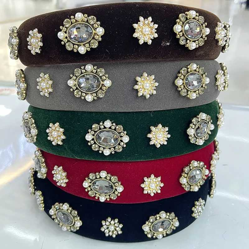Lux Velvet Sponge Padded Rhinestone Flower Hairbands Hair Bands Ornament Accessories for Women Hair Accessories X250812