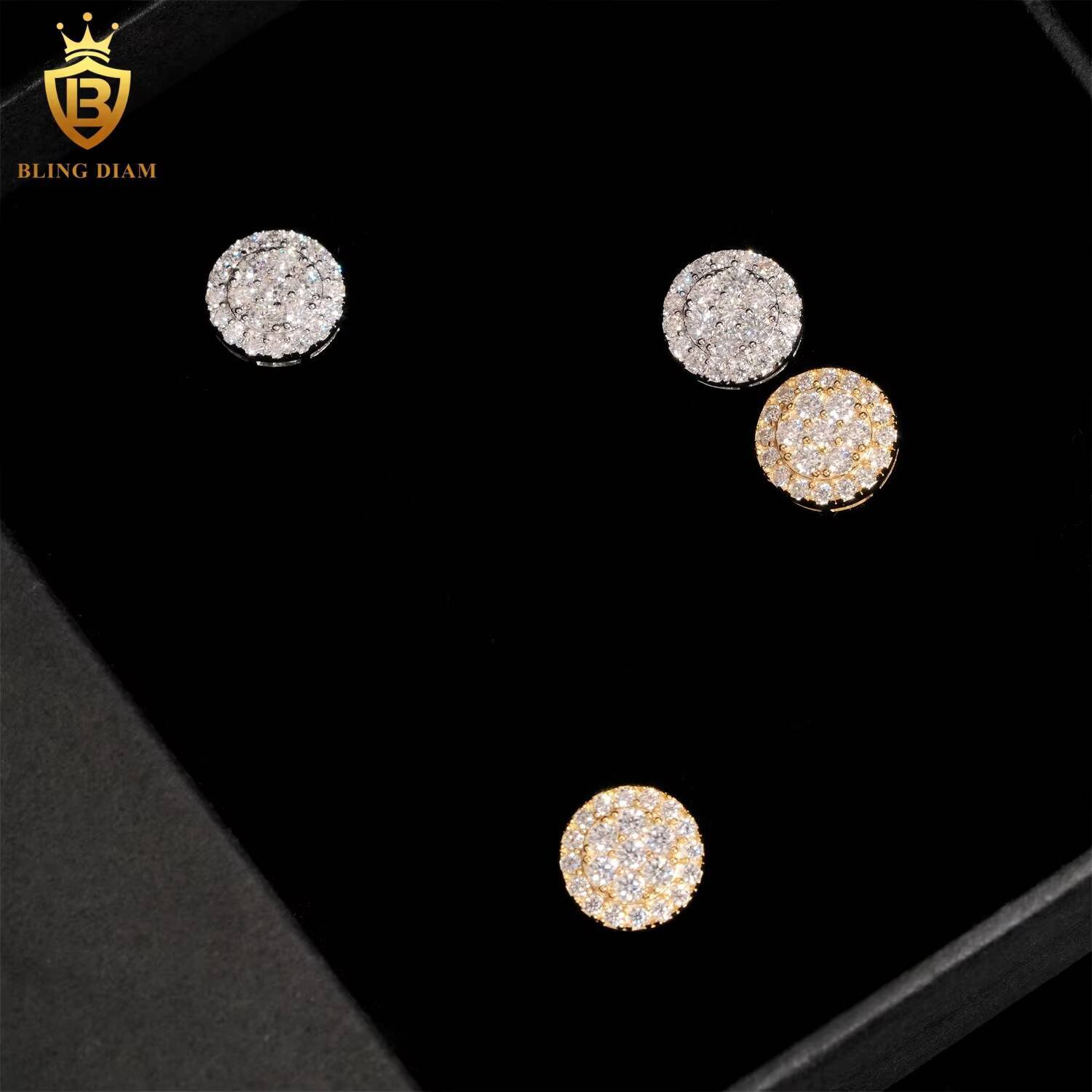 Pass Diamond Tester VVS Moissanite Iced Out Hip Hop 925 Sterling Silver Stud Earrings