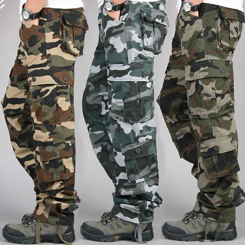 Mens Tactical Camouflage Overalls High-Quality Cotton Multi-Pocket Trousers Sports Training Casual Work Pants X250812
